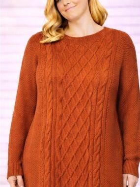 Women’s Orange Cable Knit Plus Size Sweater Dress - Size 4X